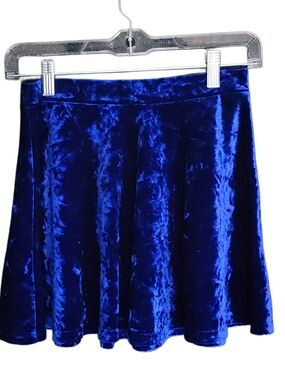 Forever 21 Blue Velvet Skater Mini Skirt Womens Small Flare Stretch Pull On
